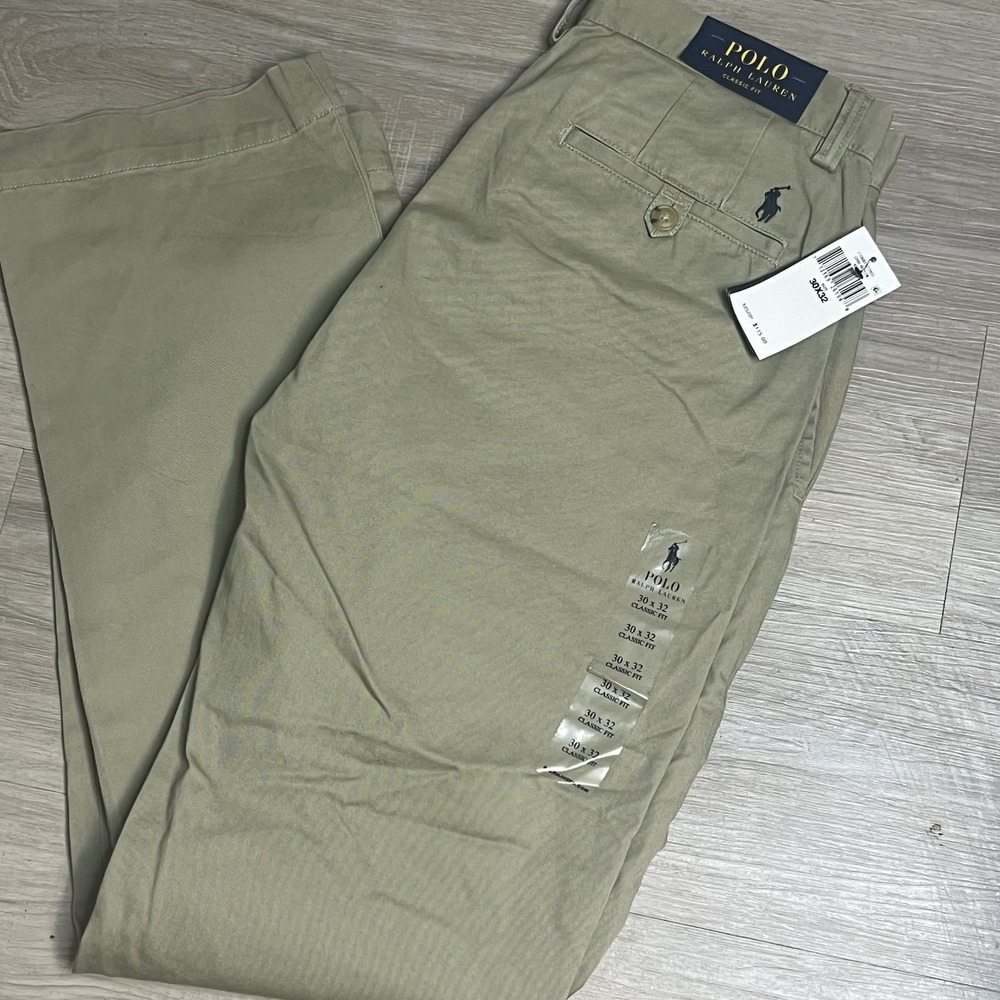 POLO RALPH‎ LAUREN Men's Classic-Fit Flat Front Chino Khaki Pants 30x32